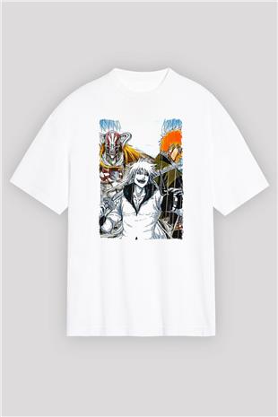 Bleach Baskılı Beyaz Unisex Oversize Tişört - Tshirt