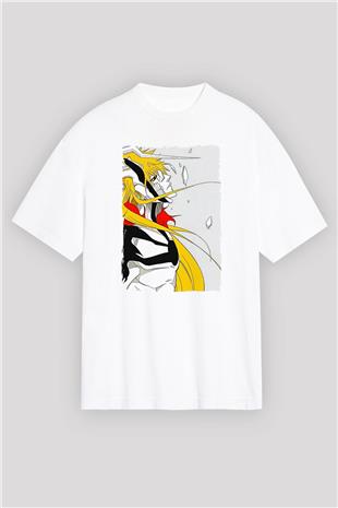 Bleach Baskılı Beyaz Unisex Oversize Tişört - Tshirt