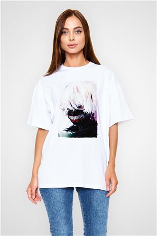 Bleach Baskılı Beyaz Unisex Oversize Tişört - Tshirt