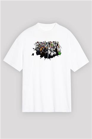 Bleach Baskılı Beyaz Unisex Oversize Tişört - Tshirt