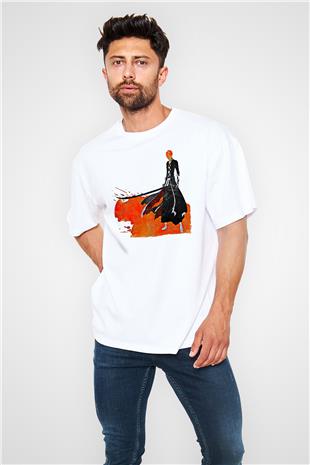 Bleach Baskılı Beyaz Unisex Oversize Tişört - Tshirt