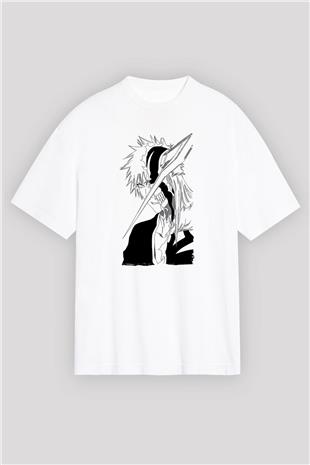 Bleach Baskılı Beyaz Unisex Oversize Tişört - Tshirt