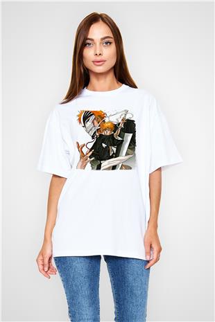 Bleach Baskılı Beyaz Unisex Oversize Tişört - Tshirt