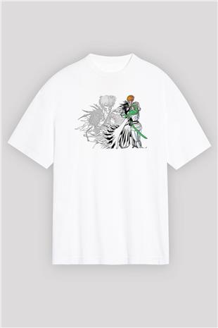 Bleach Baskılı Beyaz Unisex Oversize Tişört - Tshirt