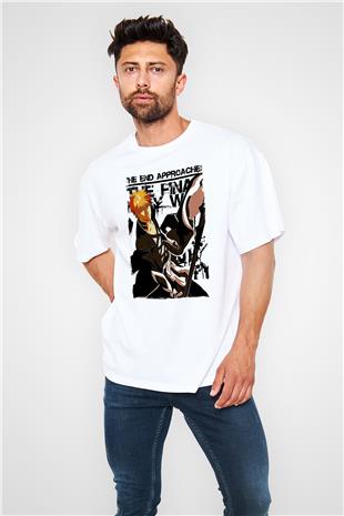Bleach Baskılı Beyaz Unisex Oversize Tişört - Tshirt