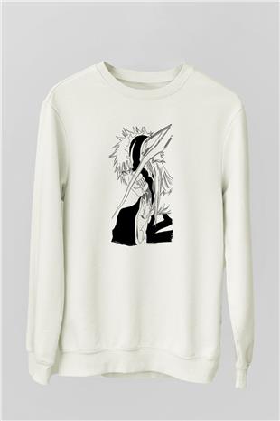 Bleach Baskılı Beyaz Unisex Sweatshirt