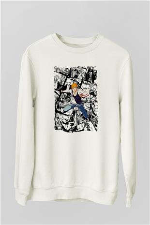 Bleach Baskılı Beyaz Unisex Sweatshirt