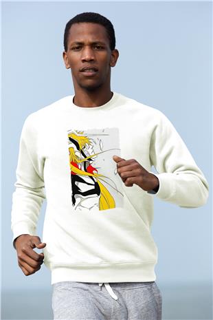 Bleach Baskılı Beyaz Unisex Sweatshirt