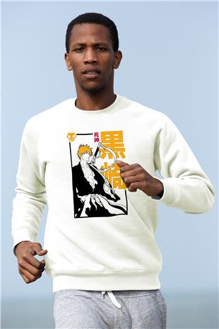 Bleach Baskılı Beyaz Unisex Sweatshirt