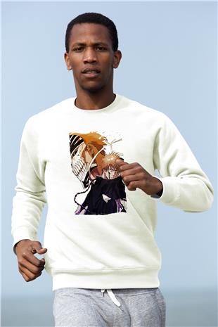 Bleach Baskılı Beyaz Unisex Sweatshirt
