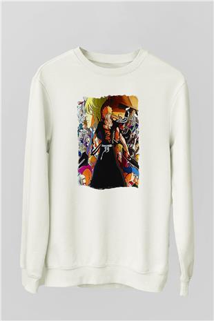Bleach Baskılı Beyaz Unisex Sweatshirt