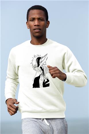 Bleach Baskılı Beyaz Unisex Sweatshirt