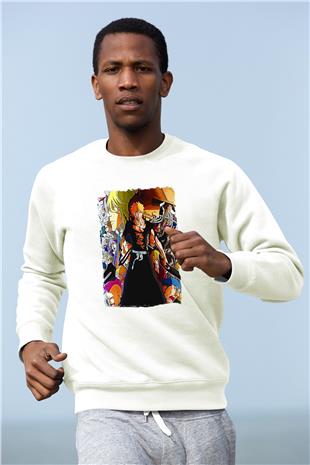 Bleach Baskılı Beyaz Unisex Sweatshirt