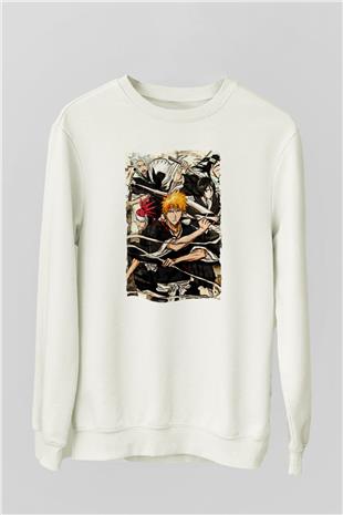 Bleach Baskılı Beyaz Unisex Sweatshirt