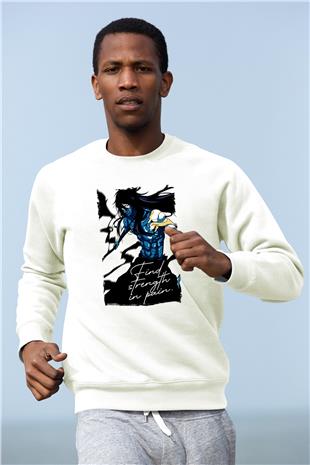 Bleach Baskılı Beyaz Unisex Sweatshirt