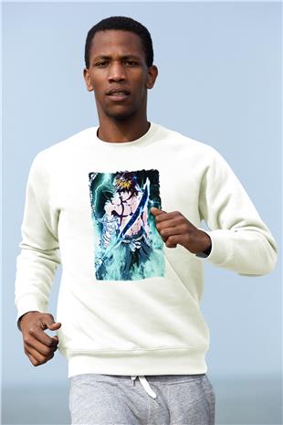 Bleach Baskılı Beyaz Unisex Sweatshirt