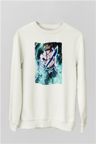 Bleach Baskılı Beyaz Unisex Sweatshirt