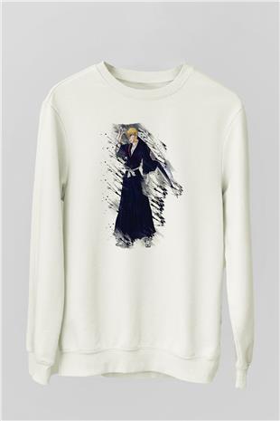 Bleach Baskılı Beyaz Unisex Sweatshirt