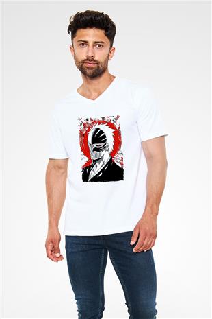 Bleach Baskılı Beyaz Unisex V Yaka Tişört - Tshirt