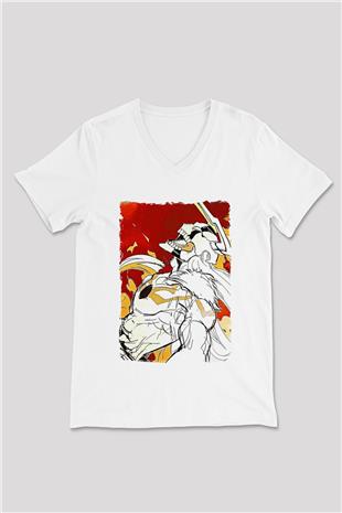 Bleach Baskılı Beyaz Unisex V Yaka Tişört - Tshirt