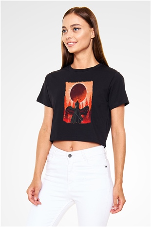 Bleach Baskılı Siyah Crop Top Kadın Tişört - Tshirt
