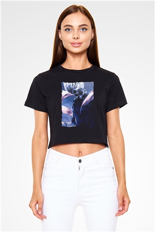 Bleach Baskılı Siyah Crop Top Kadın Tişört - Tshirt