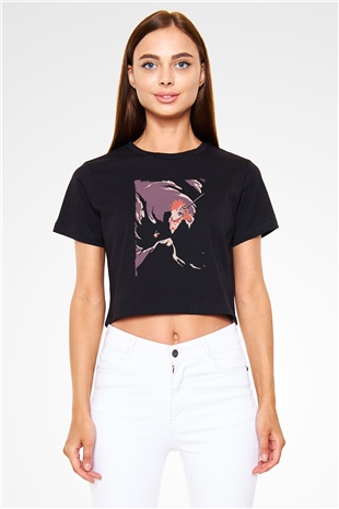Bleach Baskılı Siyah Crop Top Kadın Tişört - Tshirt