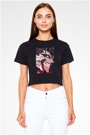 Bleach Baskılı Siyah Crop Top Kadın Tişört - Tshirt