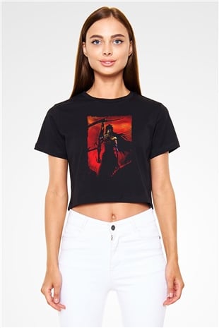 Bleach Baskılı Siyah Crop Top Kadın Tişört - Tshirt