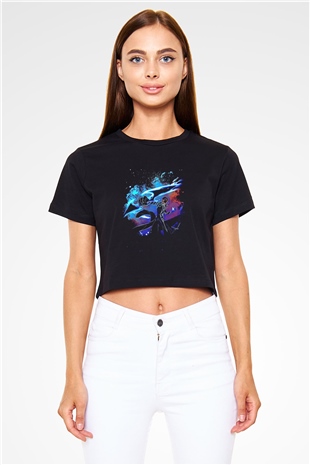 Bleach Baskılı Siyah Crop Top Kadın Tişört - Tshirt
