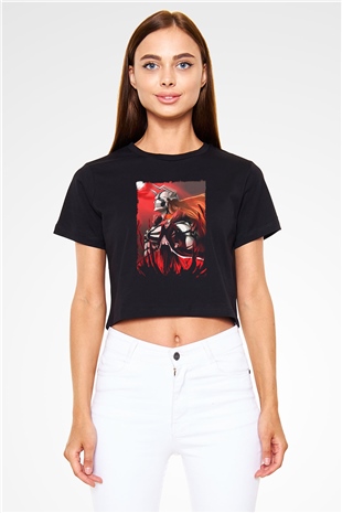 Bleach Baskılı Siyah Crop Top Kadın Tişört - Tshirt