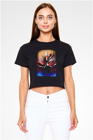 Bleach Baskılı Siyah Crop Top Kadın Tişört - Tshirt