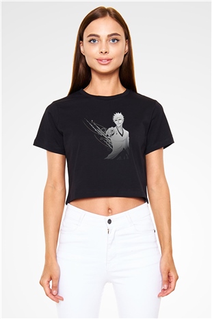 Bleach Baskılı Siyah Crop Top Kadın Tişört - Tshirt