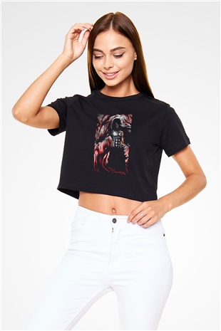 Bleach Baskılı Siyah Crop Top Kadın Tişört - Tshirt