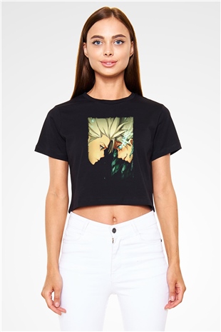 Bleach Baskılı Siyah Crop Top Kadın Tişört - Tshirt