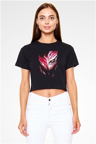 Bleach Baskılı Siyah Crop Top Kadın Tişört - Tshirt