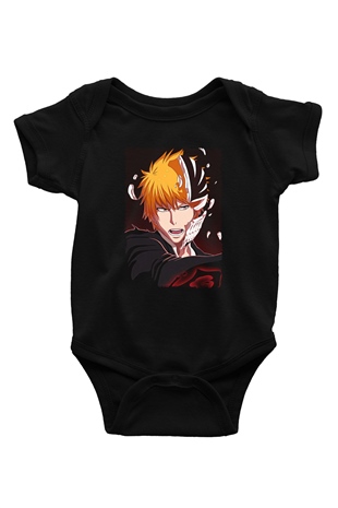Bleach Baskılı Unisex Siyah Bebek Body - Zıbın