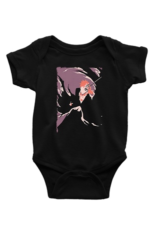 Bleach Baskılı Unisex Siyah Bebek Body - Zıbın