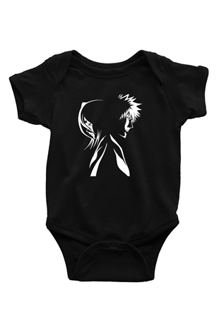 Bleach Baskılı Unisex Siyah Bebek Body - Zıbın