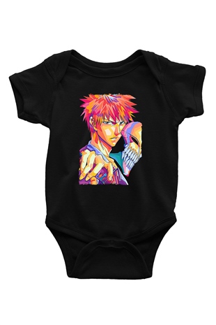 Bleach Baskılı Unisex Siyah Bebek Body - Zıbın