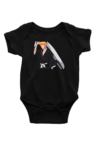 Bleach Baskılı Unisex Siyah Bebek Body - Zıbın