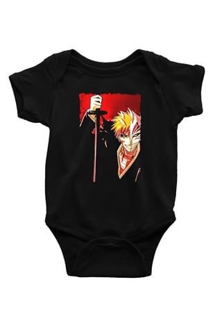 Bleach Baskılı Unisex Siyah Bebek Body - Zıbın