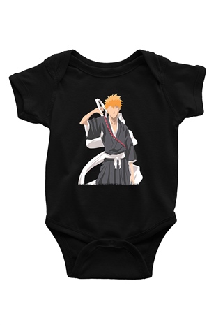 Bleach Baskılı Unisex Siyah Bebek Body - Zıbın