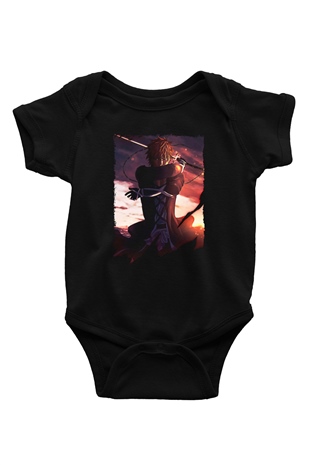Bleach Baskılı Unisex Siyah Bebek Body - Zıbın
