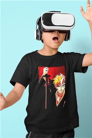 Bleach Baskılı Unisex Siyah Çocuk Tişört - Tshirt