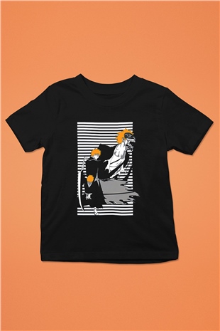 Bleach Baskılı Unisex Siyah Çocuk Tişört - Tshirt
