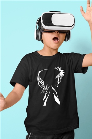 Bleach Baskılı Unisex Siyah Çocuk Tişört - Tshirt
