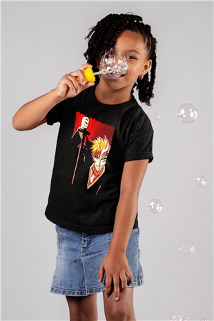 Bleach Baskılı Unisex Siyah Çocuk Tişört - Tshirt