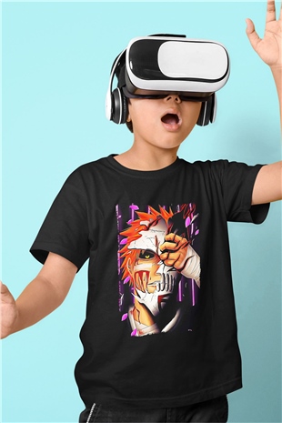 Bleach Baskılı Unisex Siyah Çocuk Tişört - Tshirt