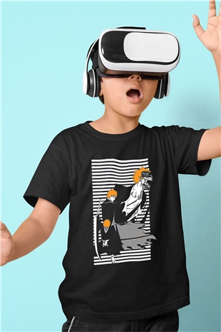 Bleach Baskılı Unisex Siyah Çocuk Tişört - Tshirt